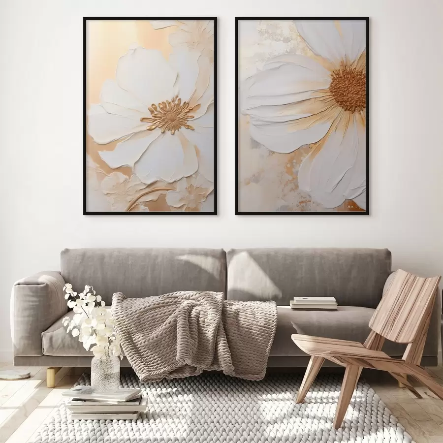 Fototapetai Balta gėlė su subtiliais žiedlapiais, tekstūruotas abstraktus fonas, elegantiškas, dekoratyvinis menas d01006