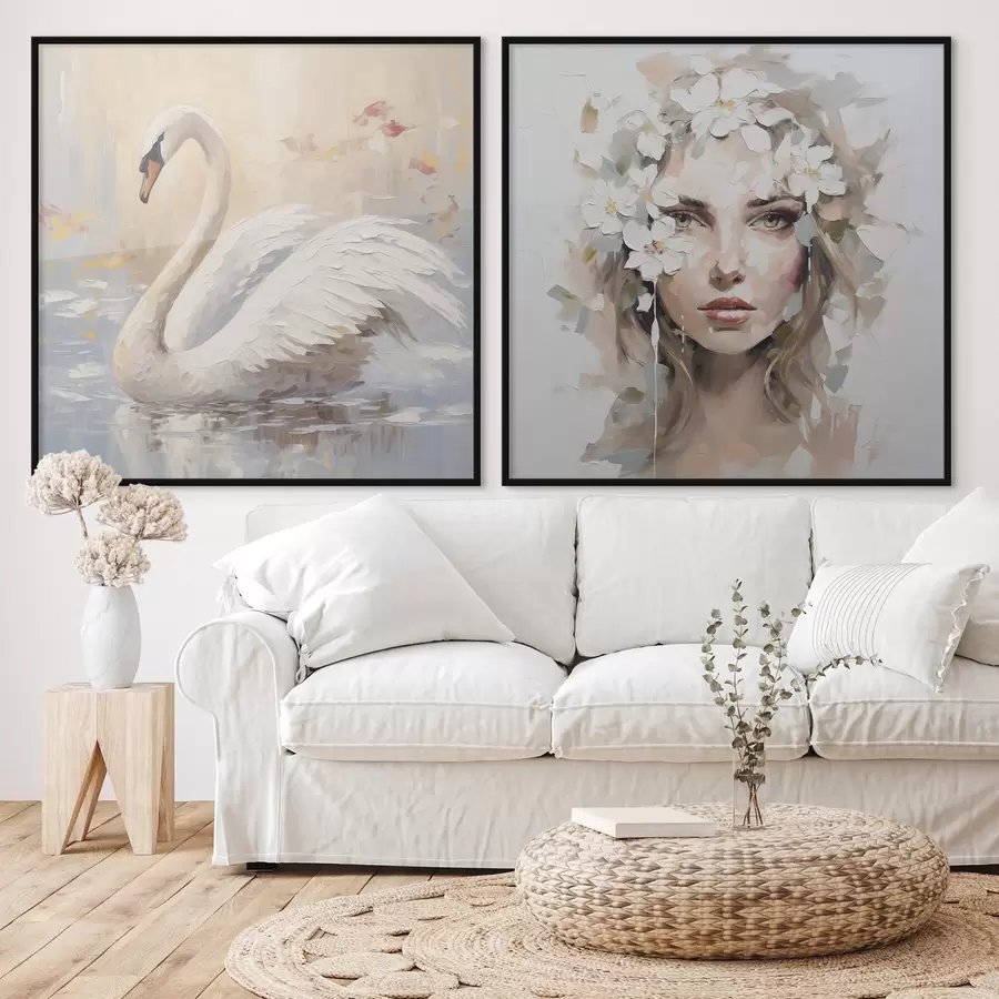 Fototapetai Gulbė ir merginos portretas, imitacija d01030