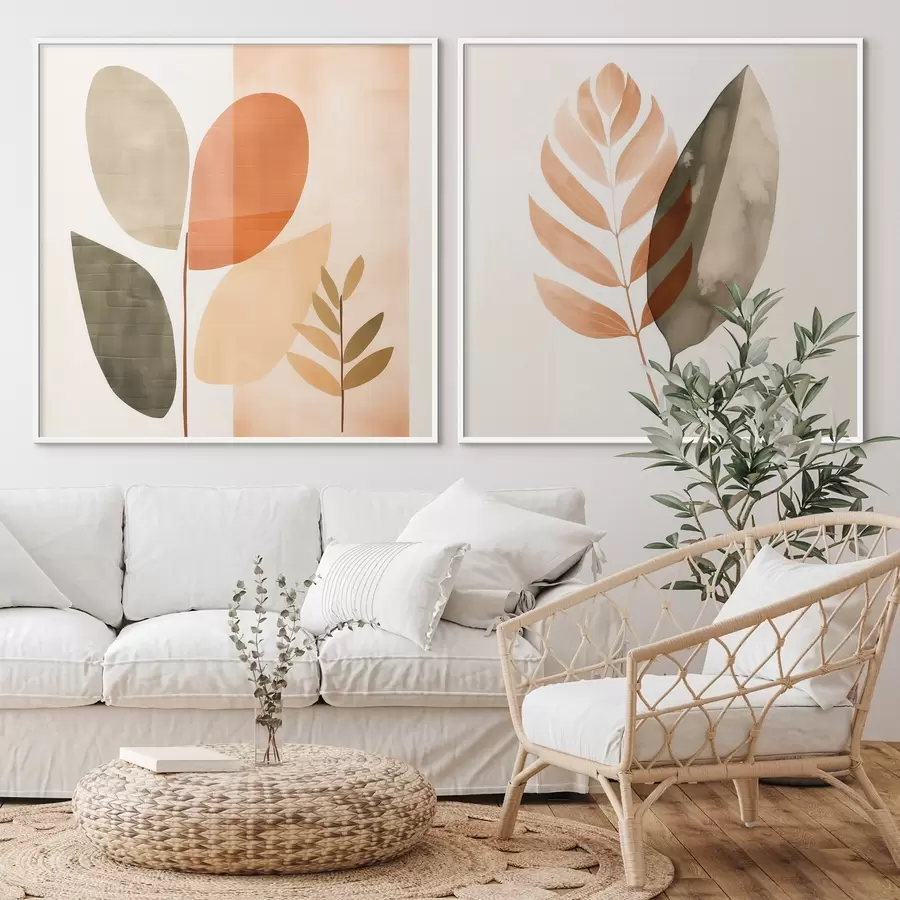 Fototapetai Diptikas su botaniniais motyvais pastelinių spalvų paletėje d00983