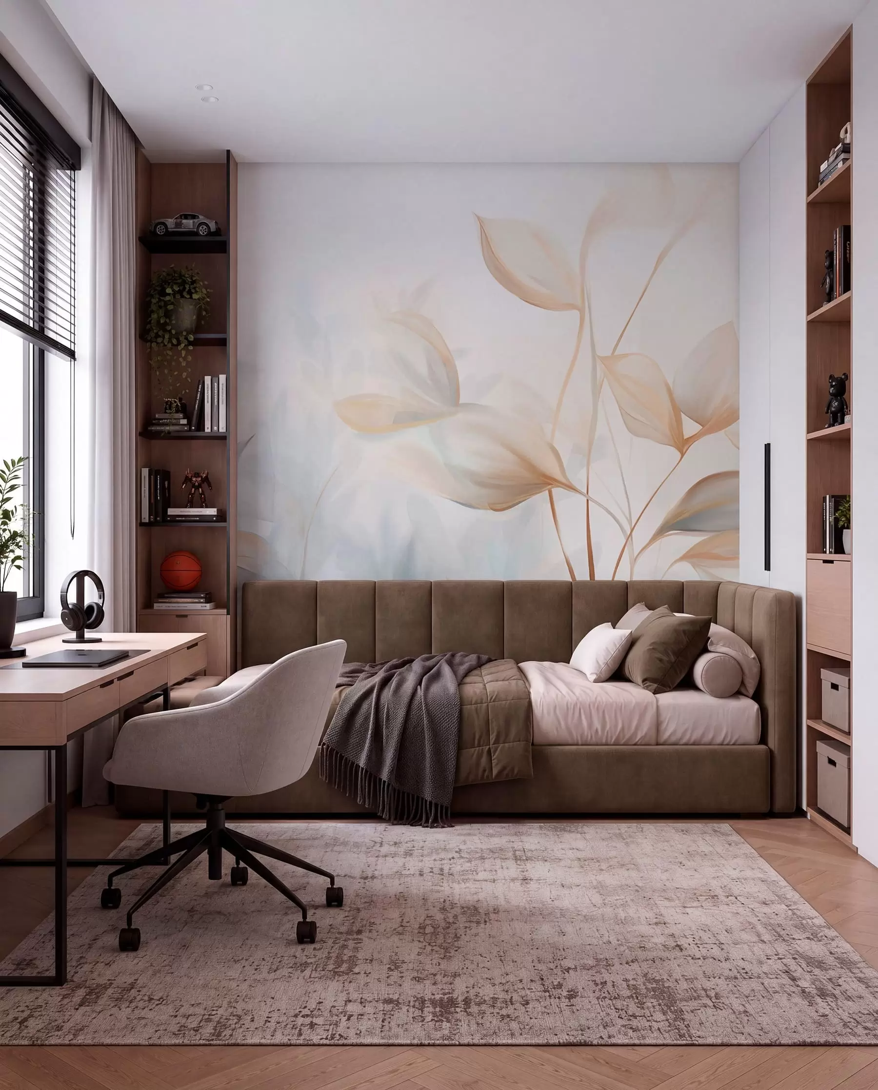 Fototapetai Persikiniai ir mėlyni lapai w09607