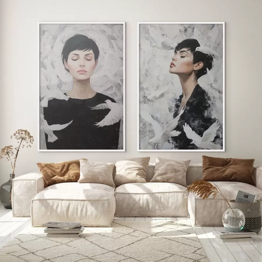 Fototapetai Moteris su balandžiais d00923