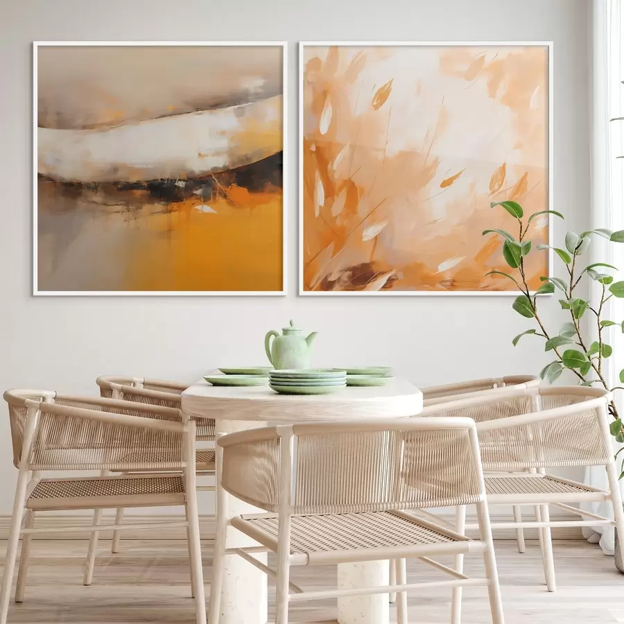 Fototapetai Abstraktus diptikas aliejaus stiliumi su geltonai oranžiniais ir juodais atspalviais d00897