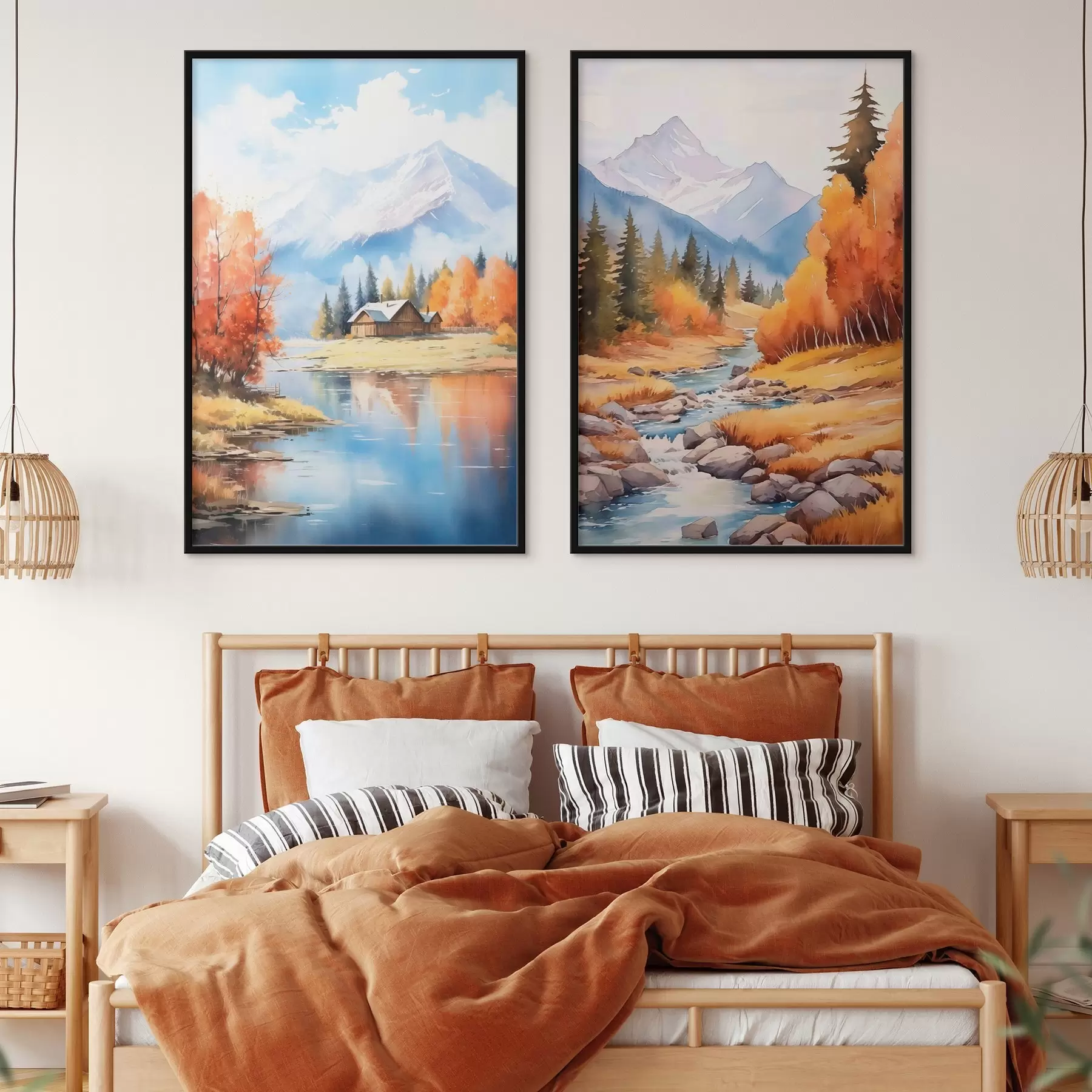 Fototapetai Rudens kalnų peizažas su ežeru ir upe d00929