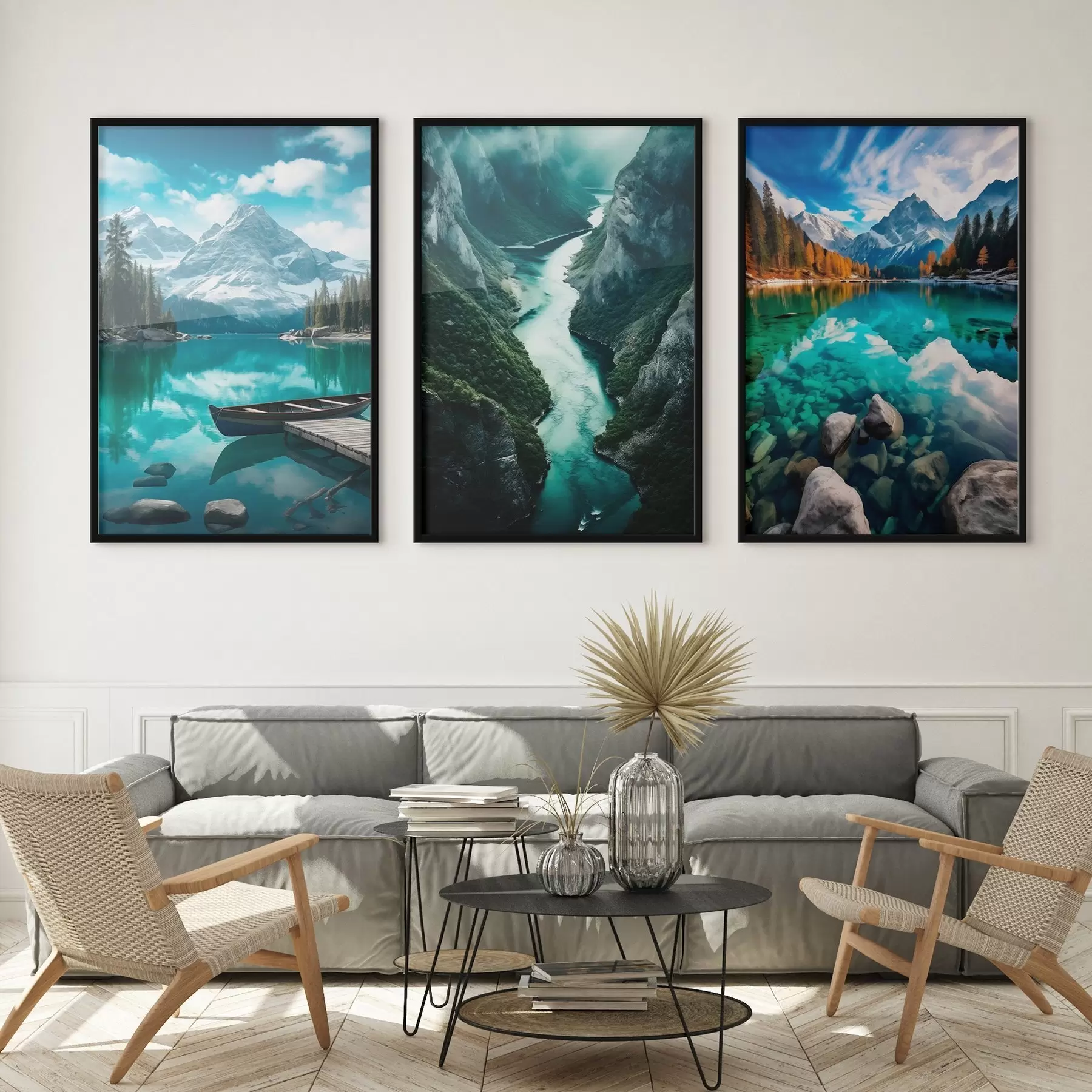 Fototapetai Alpių ežerai ir fiordų vaizdai vėsiais žalios spalvos atspalviais d00961