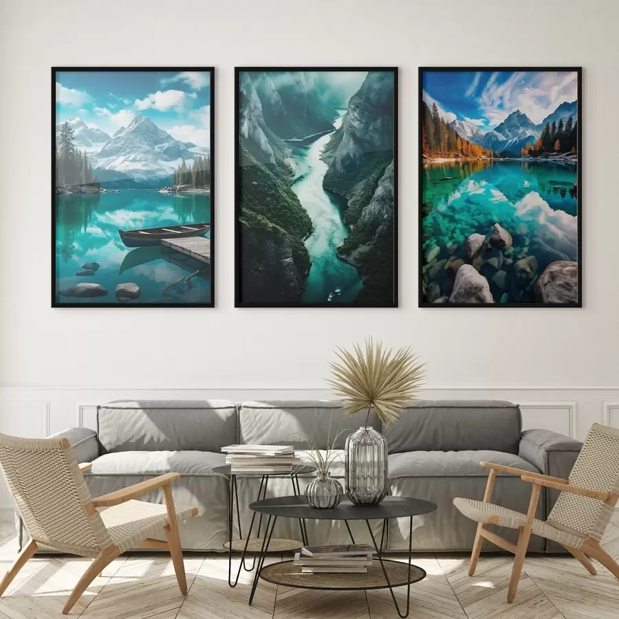 Fototapetai Alpių ežerai ir fiordų vaizdai vėsiais žalios spalvos atspalviais d00961