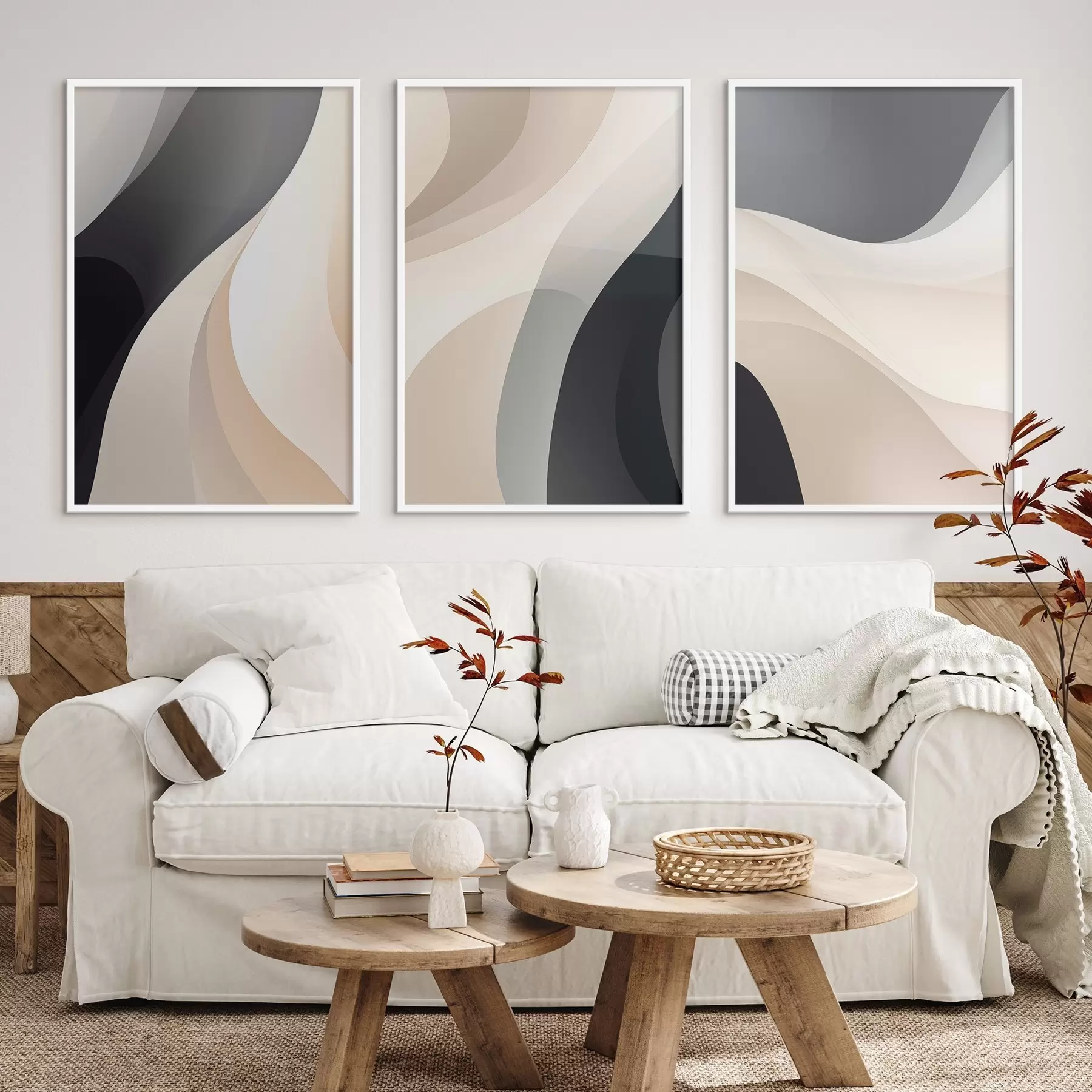 Fototapetai Minimalistinės kreminės, pilkos ir juodos spalvos tekančios linijos d00962