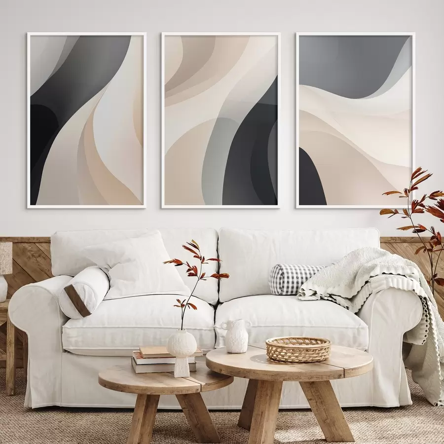 Fototapetai Minimalistinės kreminės, pilkos ir juodos spalvos tekančios linijos d00962