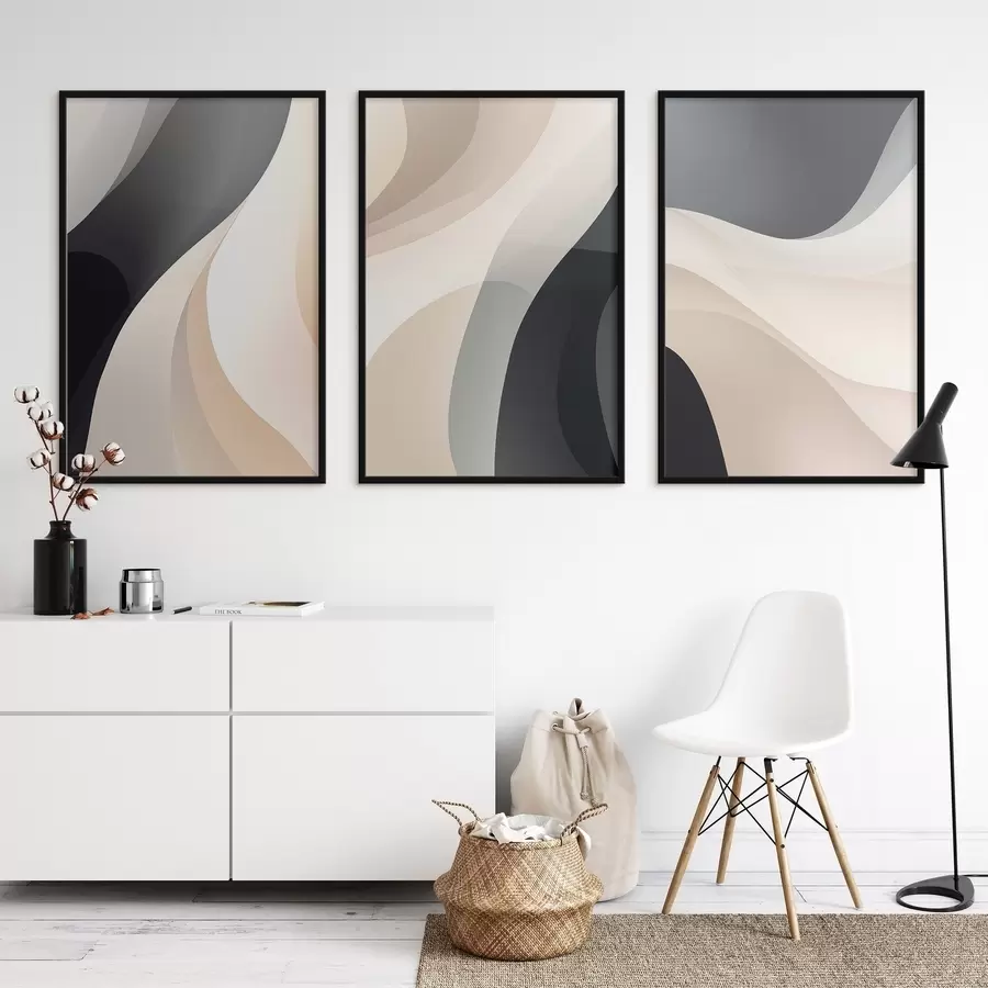 Fototapetai Minimalistinės kreminės, pilkos ir juodos spalvos tekančios linijos d00962