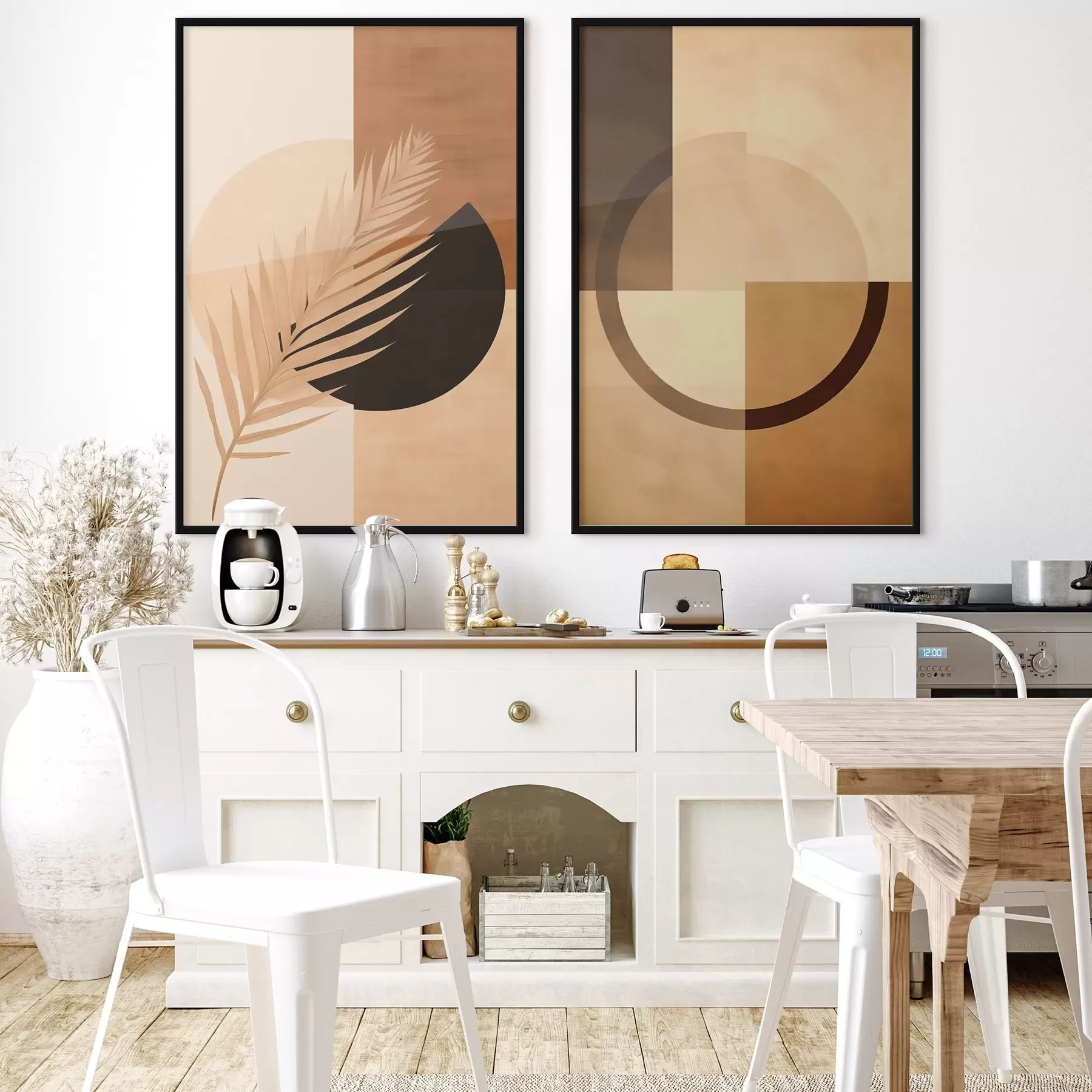 Fototapetai Terakota ir smėlio spalvos geometrinis raštas su palmių lapų motyvu d00968