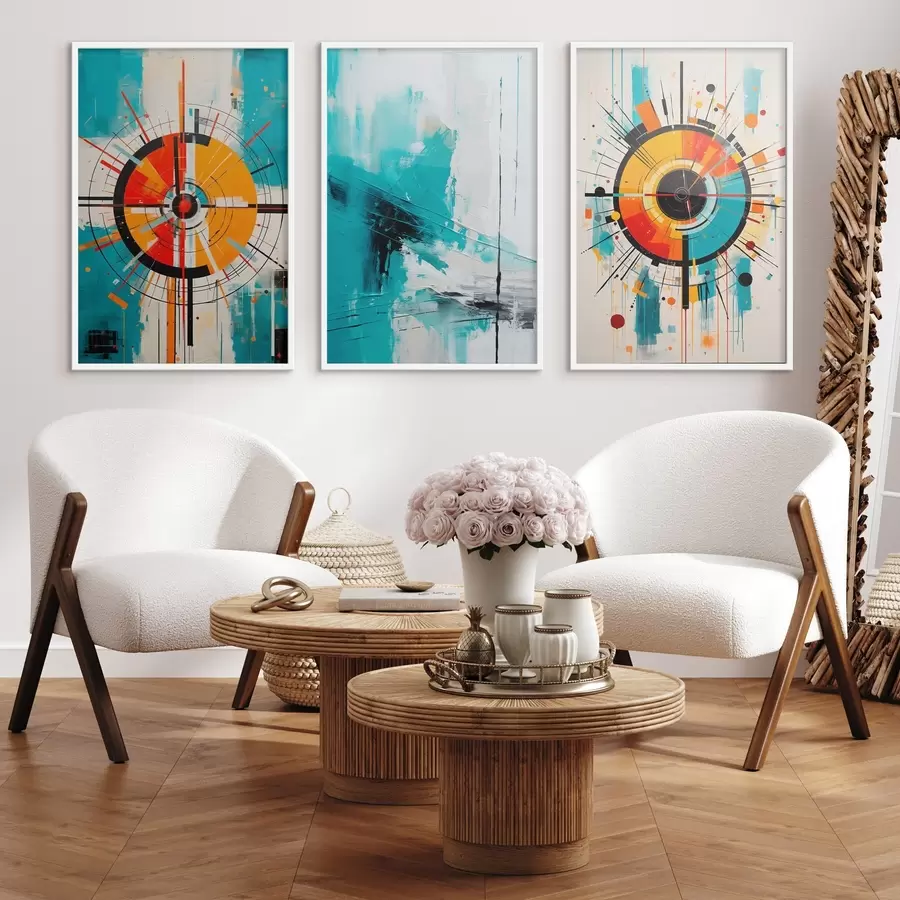 Fototapetai Radialinis abstraktas su žalios ir oranžinės spalvos pliūpsniais d00973