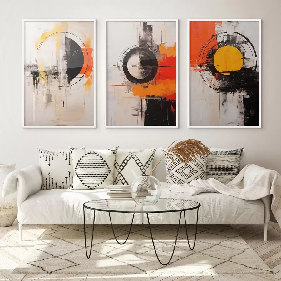 Fototapetai Tekstūruoti apskritimai ir ryškūs potėpiai juodos, ochros ir oranžinės spalvos d00974