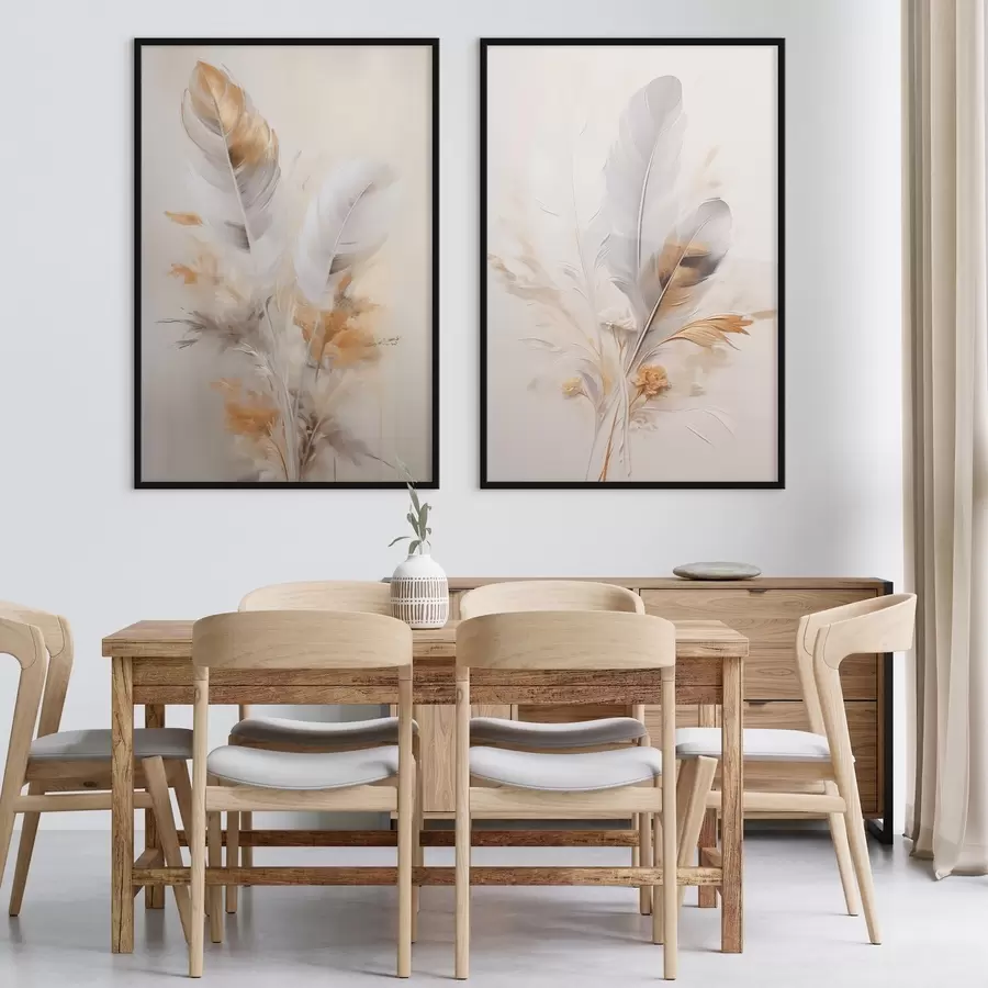 Fototapetai Abstrakčios plunksnos, apsuptos smėlio ir rudos spalvos plunksnų, švelnios ir subtilios, ant šviesiai smėlio spalvos fono. d01016