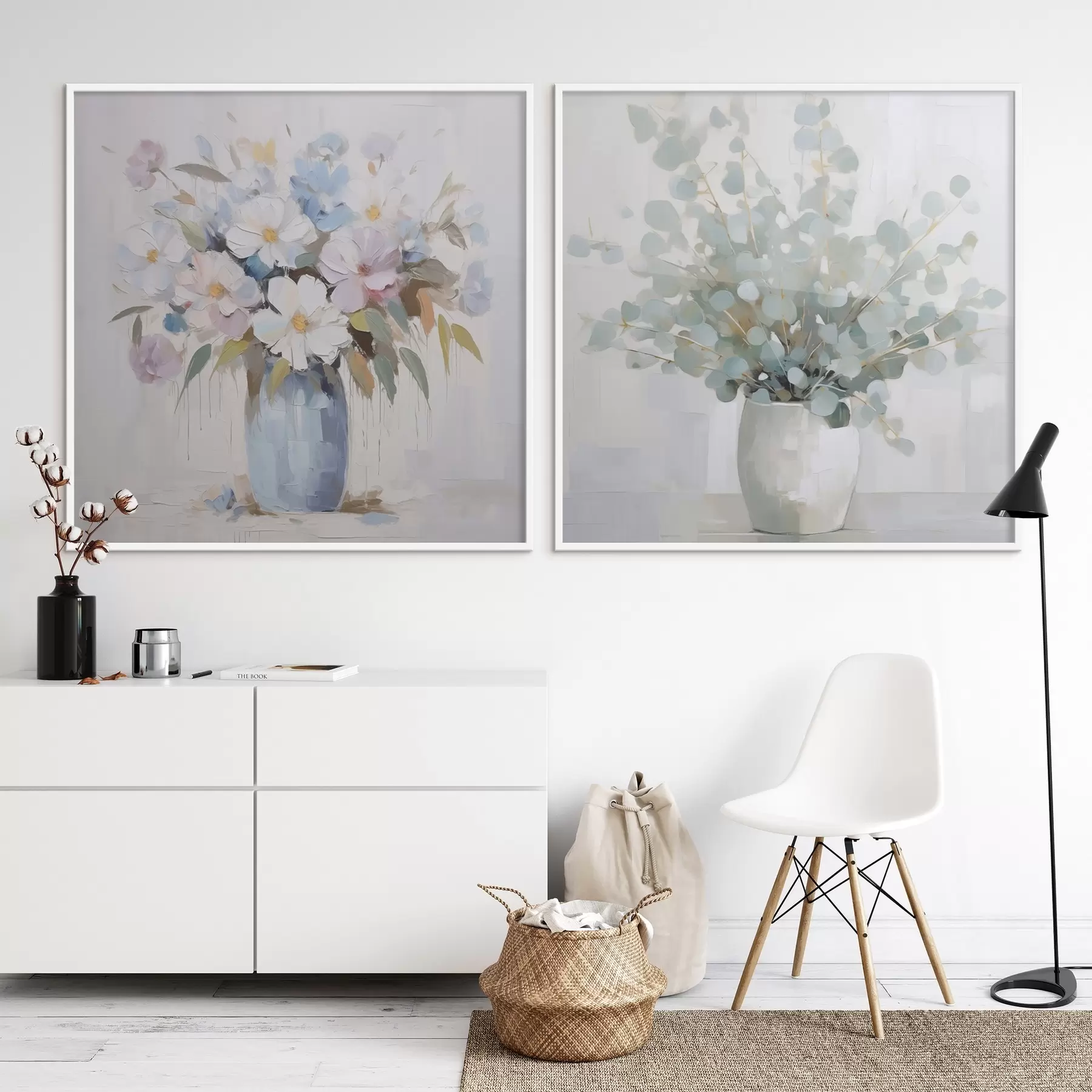 Fototapetai Gėlės ir eukalipto imitacijos tapyba d01017