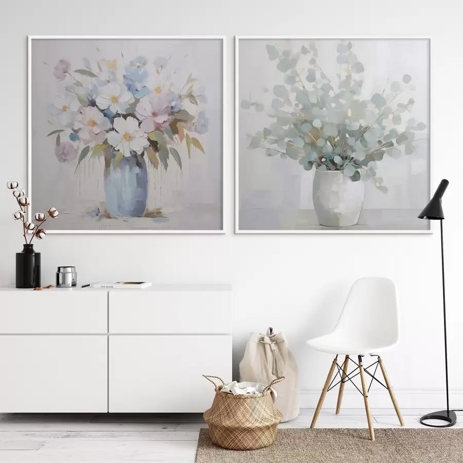 Fototapetai Gėlės ir eukalipto imitacijos tapyba d01017