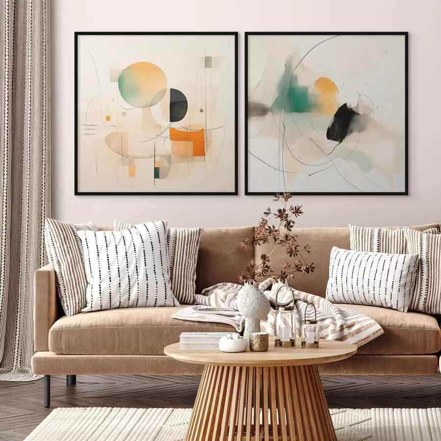 Fototapetai Abstraktus diptikas su apskritomis formomis ir dinamiškomis linijomis d00981