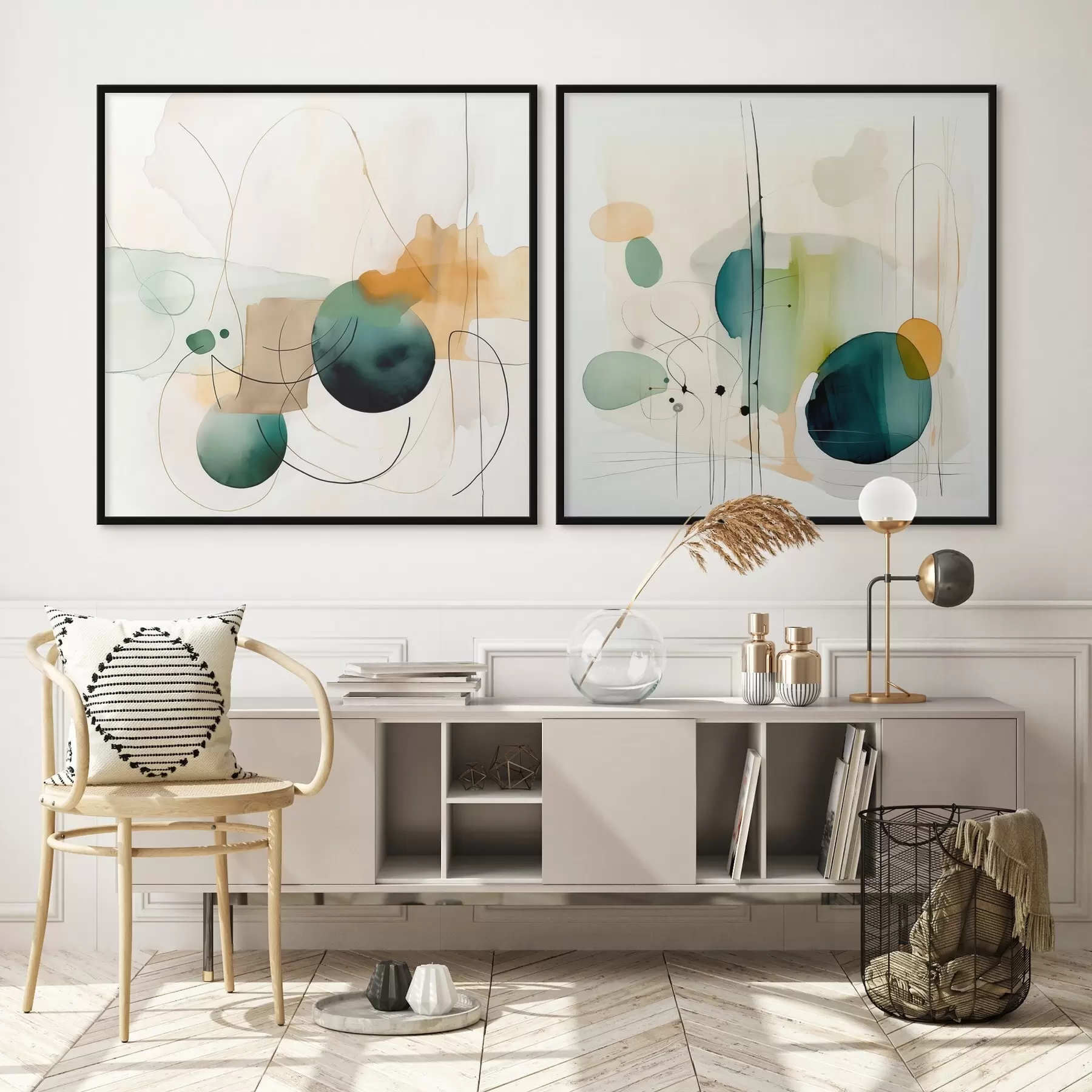 Fototapetai Dviejų dalių abstrakti kompozicija su švelniais spalvų plotais d00985