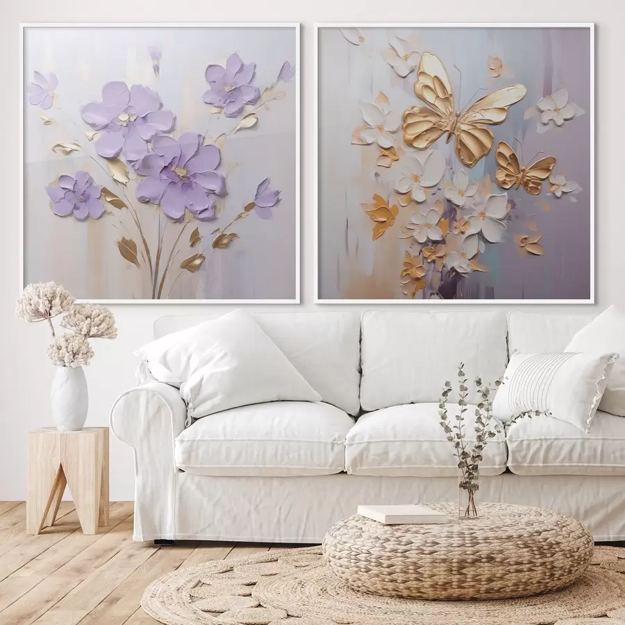 Fototapetai Drugelių ir gėlių imitacijos tapyba d01046