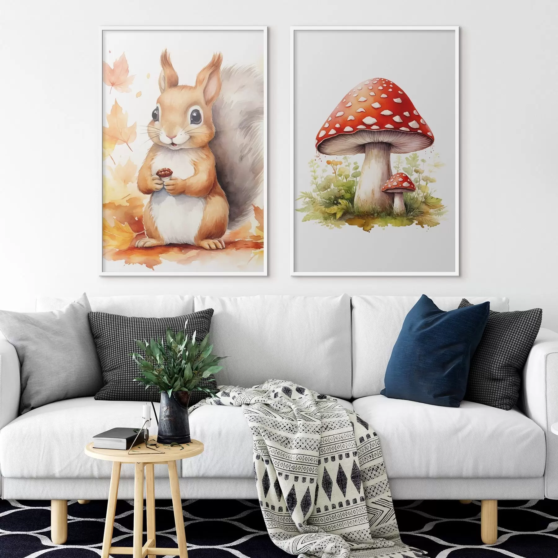 Fototapetai Voverė ir miško grybas, musmirių, imitacija akvarele d01049