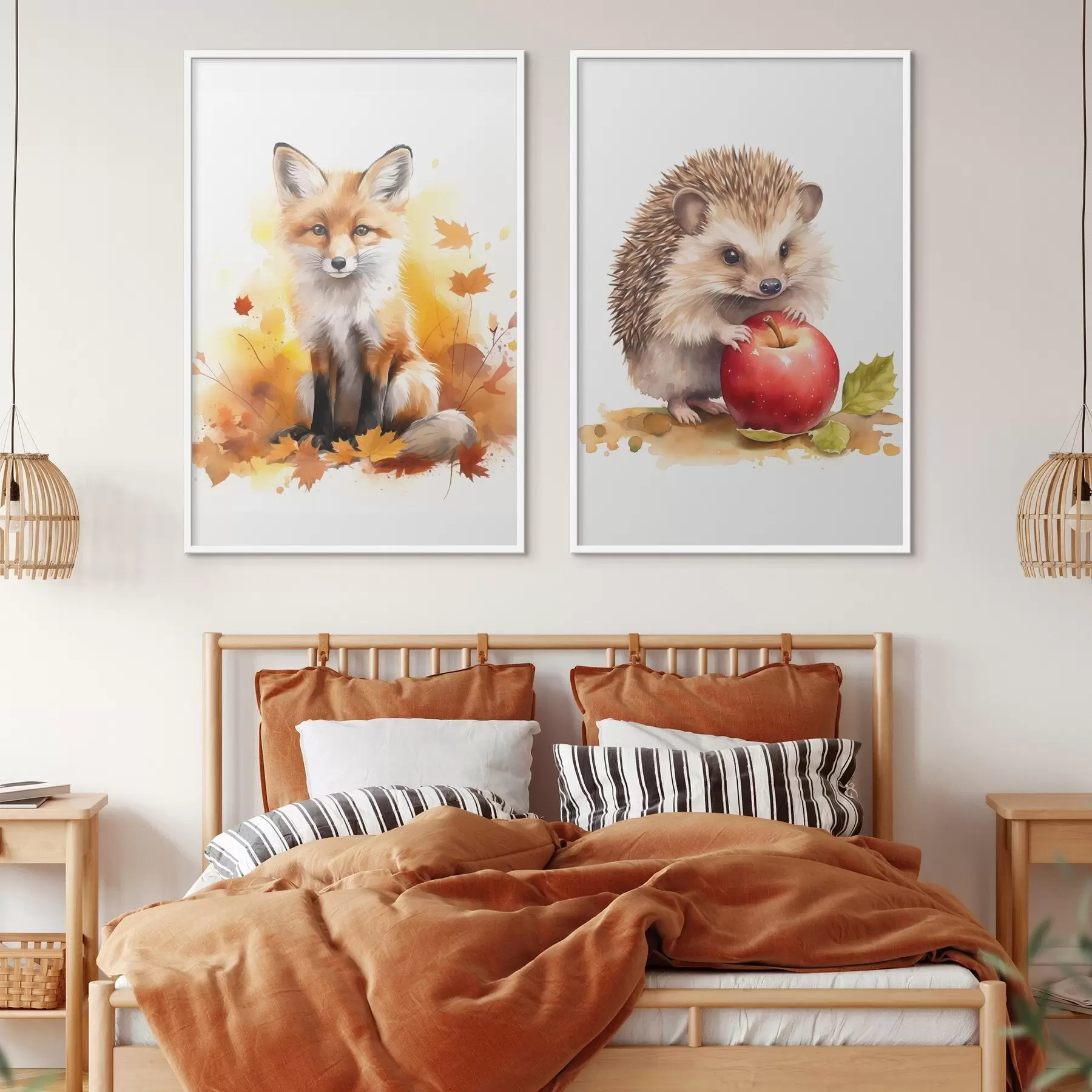 Fototapetai Lapė ir ežys, imitacija akvarele d01050