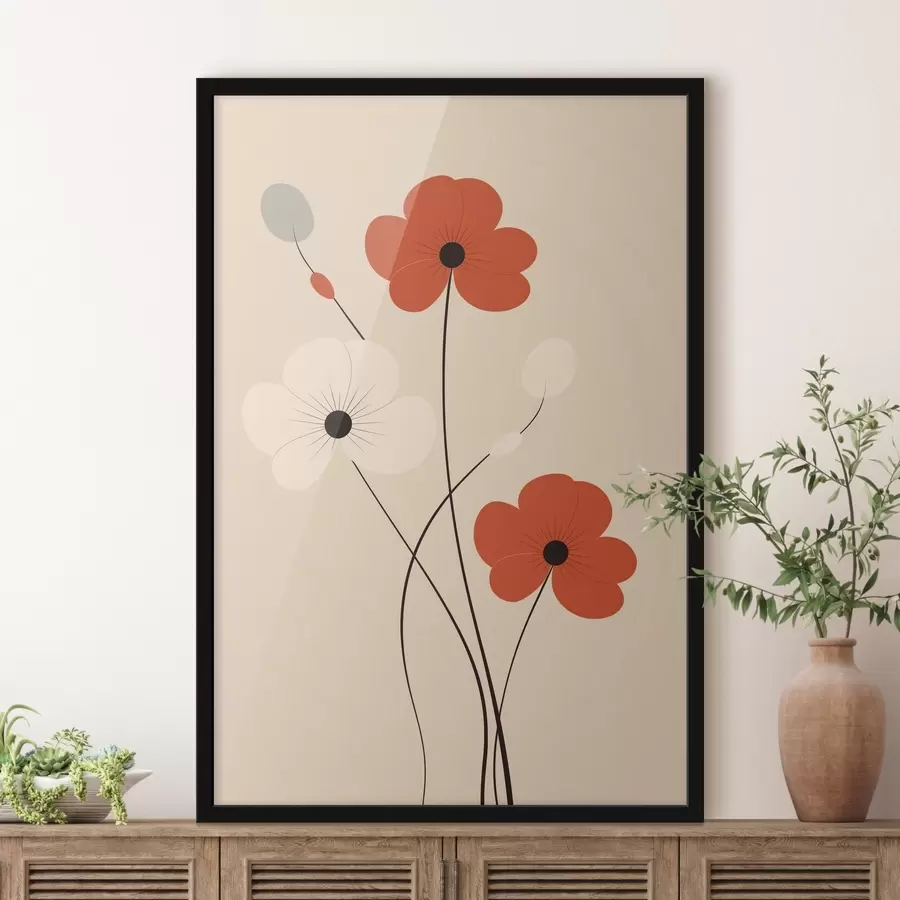 Fototapetai Abstraktaus stiliaus kompozicija su plonais stiebais ir paprastomis formomis minimalistiniu stiliumi f46943