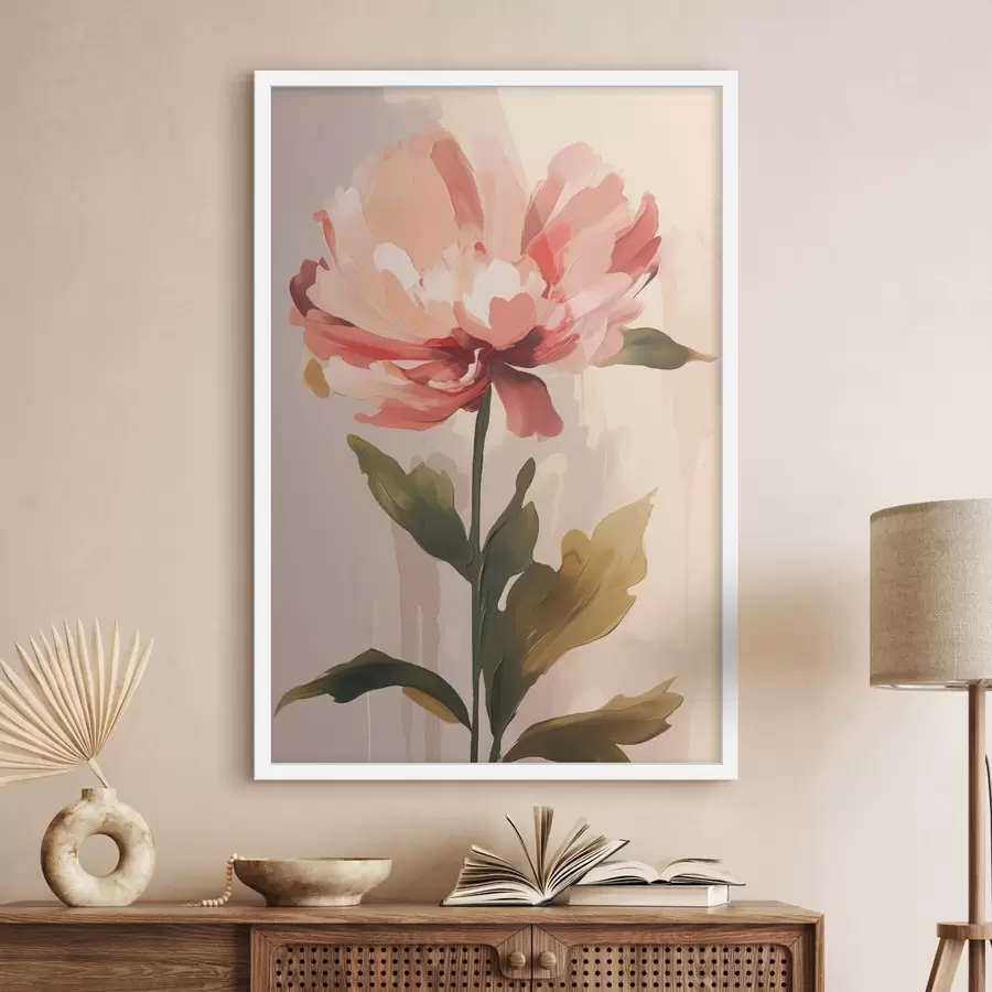 Fototapetai Moderniojo meno iliustracijos stiliaus bijūnas su koralų rožinės spalvos žiedlapiais f46948