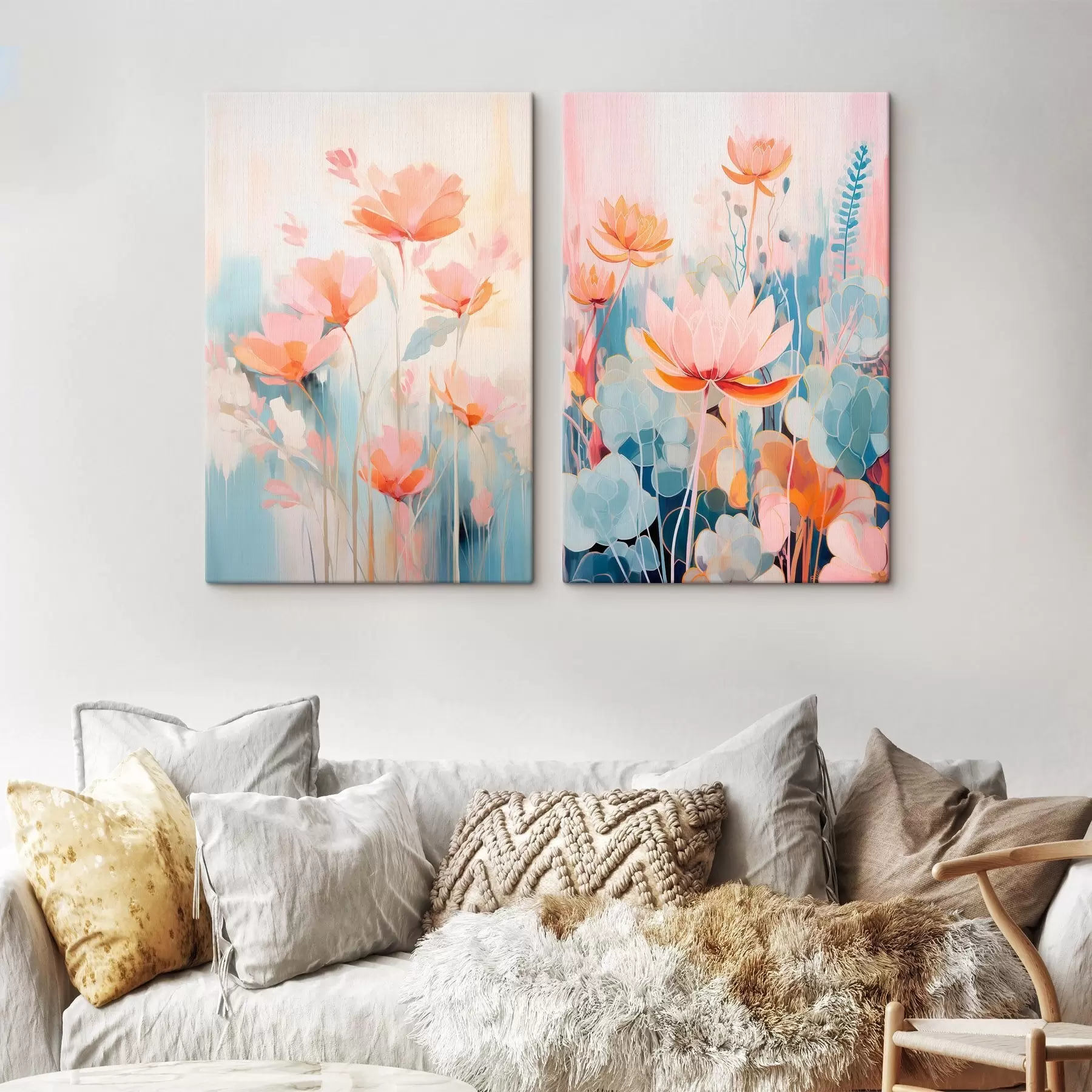 Paveikslėlis Gėlių akvarelės harmonija rausvos ir mėlynos spalvų paletėje m01084