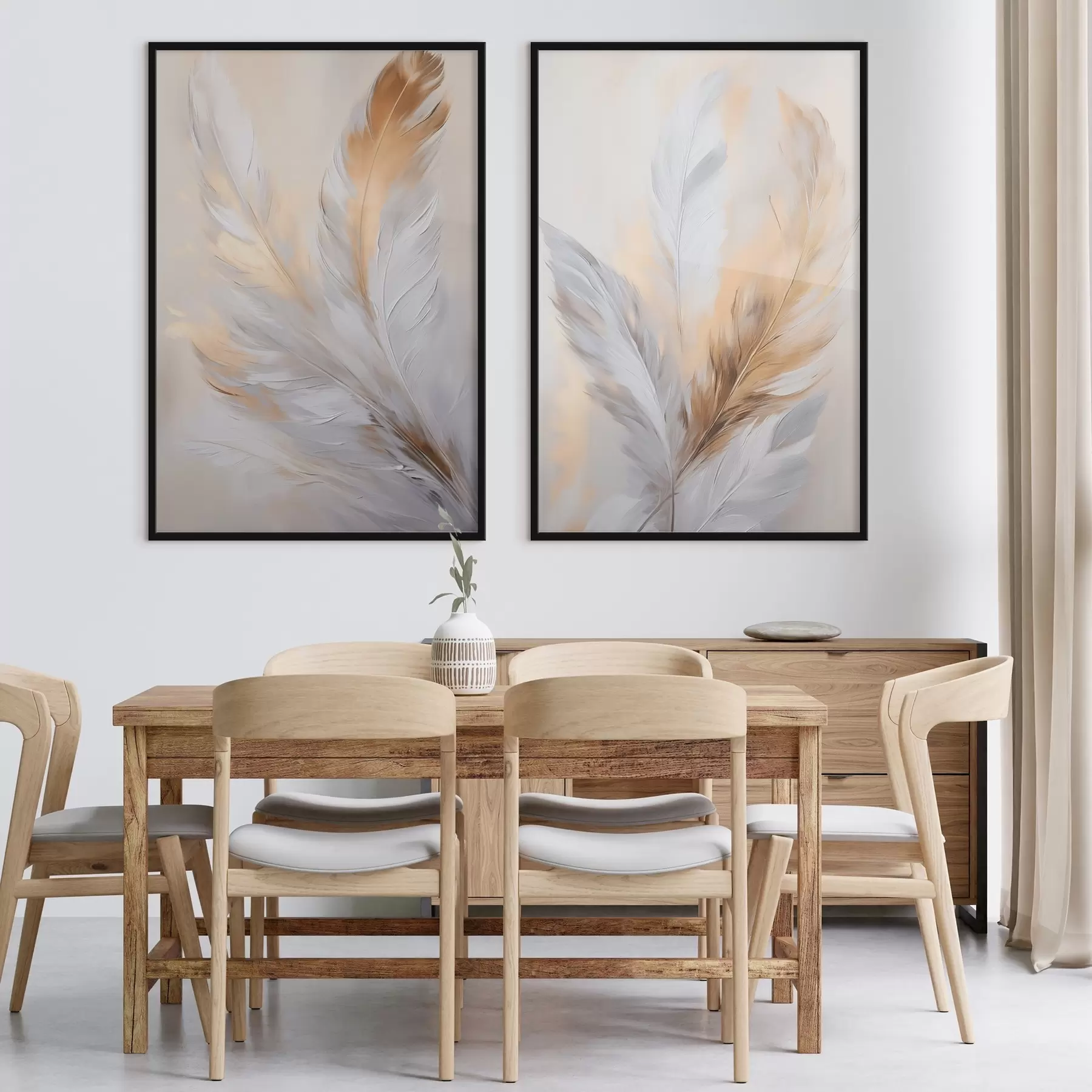 Fototapetai Plunksnos su oranžiniais akcentais, tekstūruota minimalistinė kompozicija, šiuolaikinis menas d00828