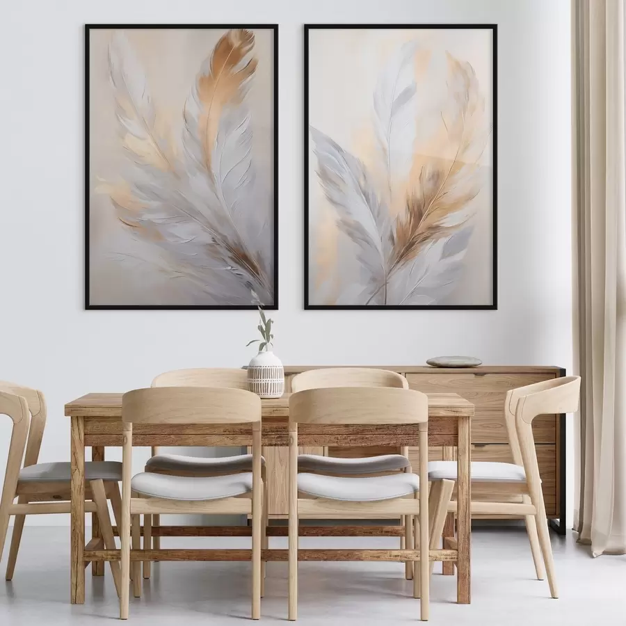 Fototapetai Plunksnos su oranžiniais akcentais, tekstūruota minimalistinė kompozicija, šiuolaikinis menas d00828