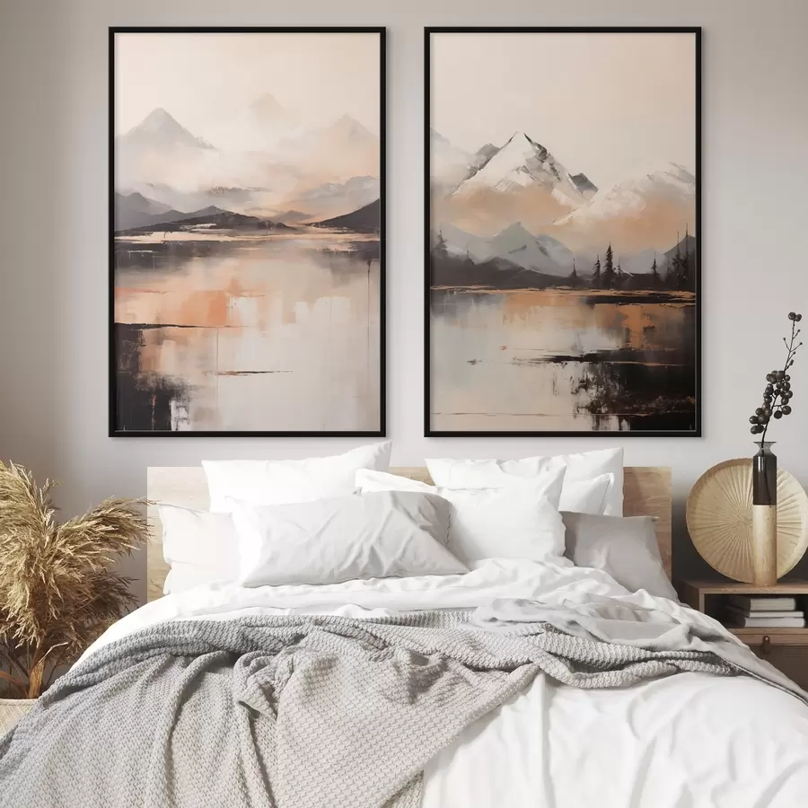 Fototapetai Peizažo tekstūruotas paveikslas, imituojantis kalnus ir ežerą d00831