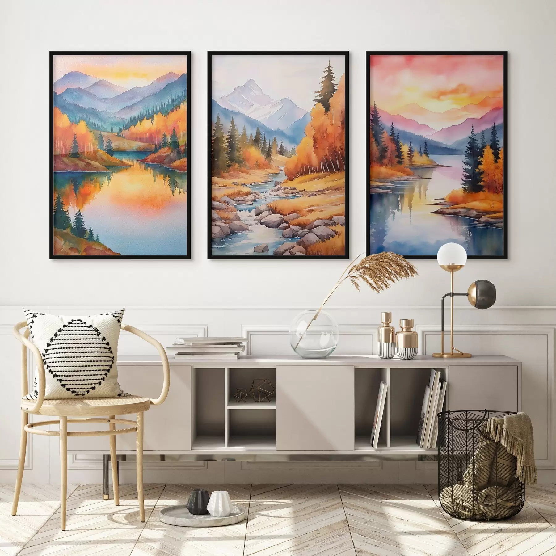 Fototapetai Rudens kalnų peizažas šiltų saulėlydžio atspalvių d00930