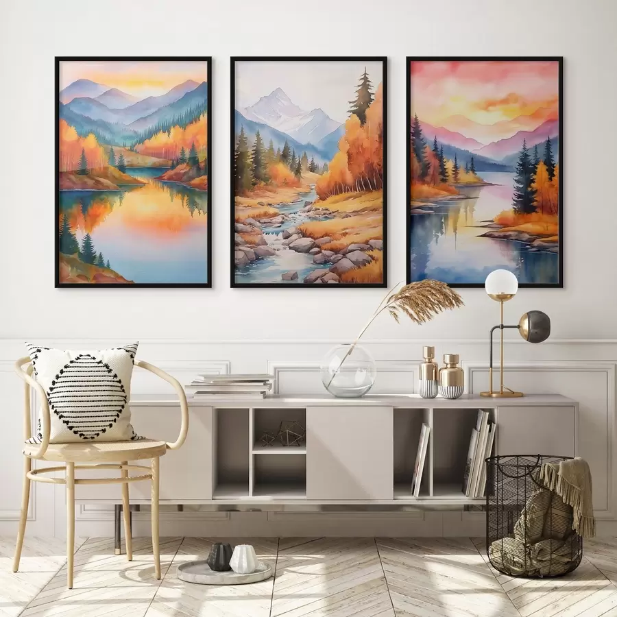 Fototapetai Rudens kalnų peizažas šiltų saulėlydžio atspalvių d00930