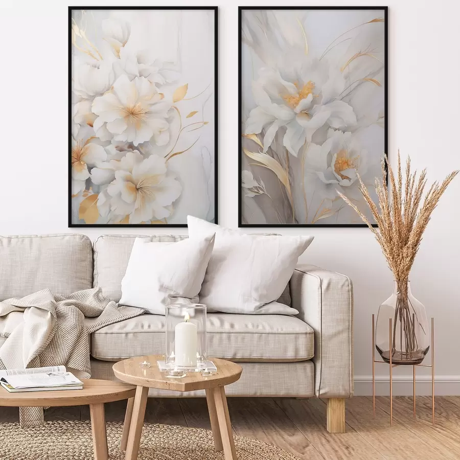 Fototapetai Balta gėlė su geltonomis detalėmis, žiedlapiai su subtiliais šešėliais, šviesus fonas su subtiliu marmuro efektu d00889