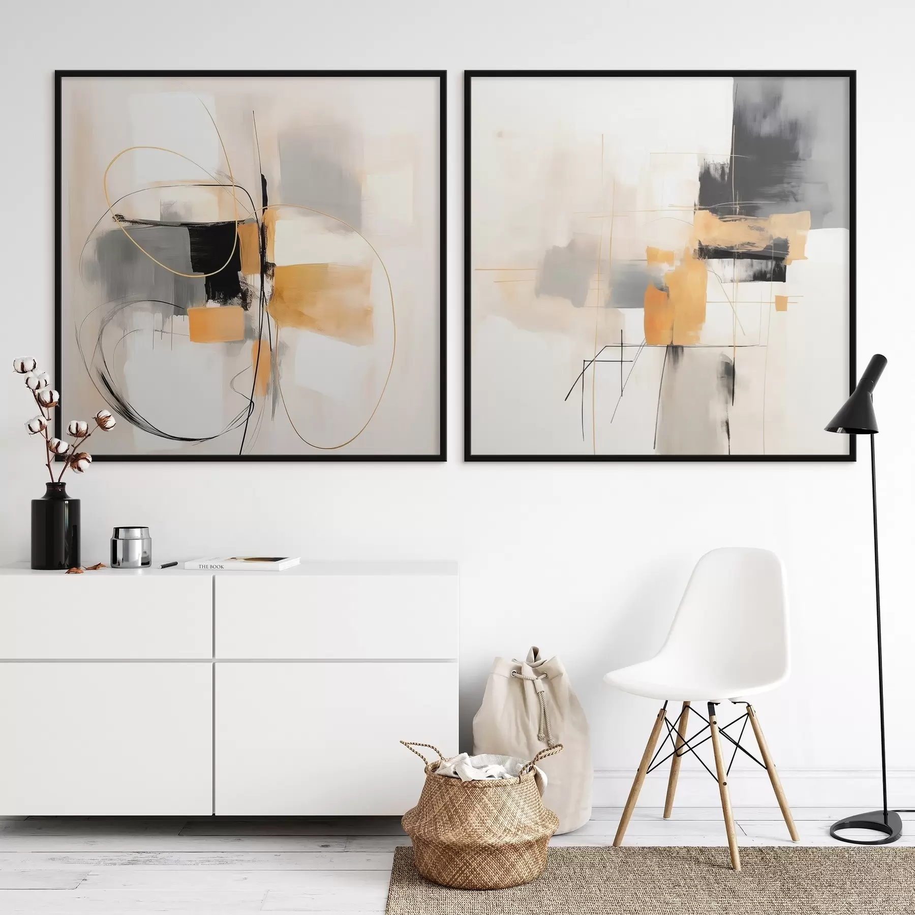 Fototapetai Abstrakčioji geometrija, ochra, pilka ir juoda d00899