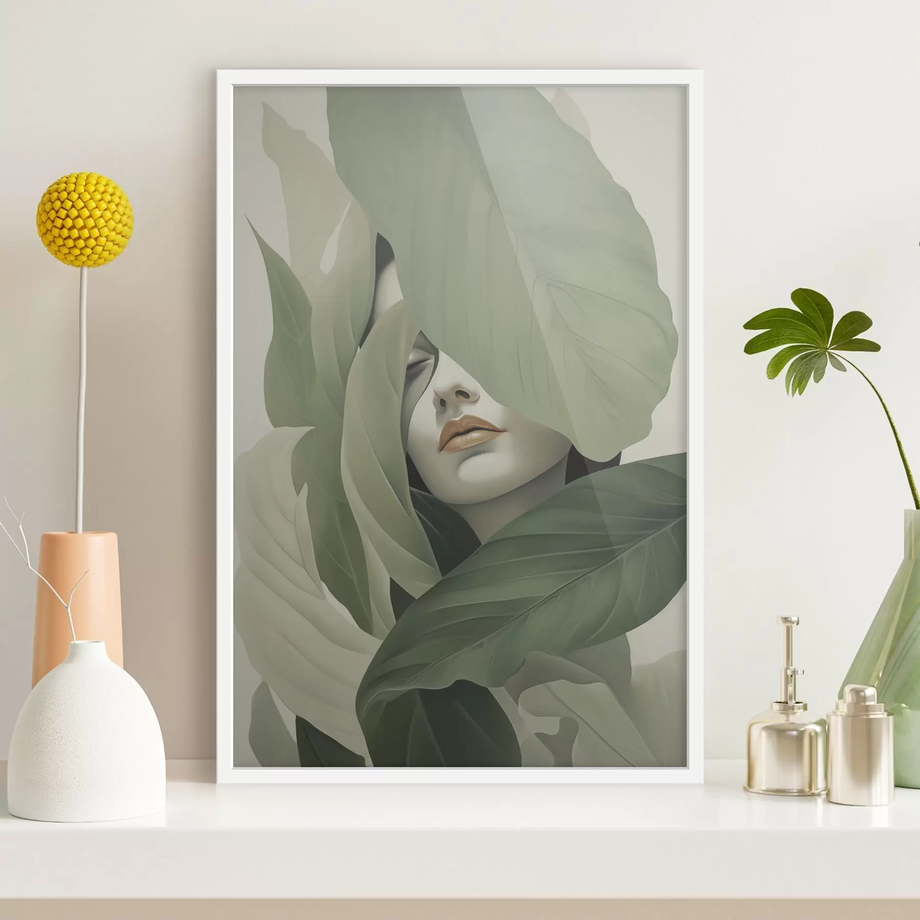 Fototapetai Surreališkas merginos portretas lapijoje f47332