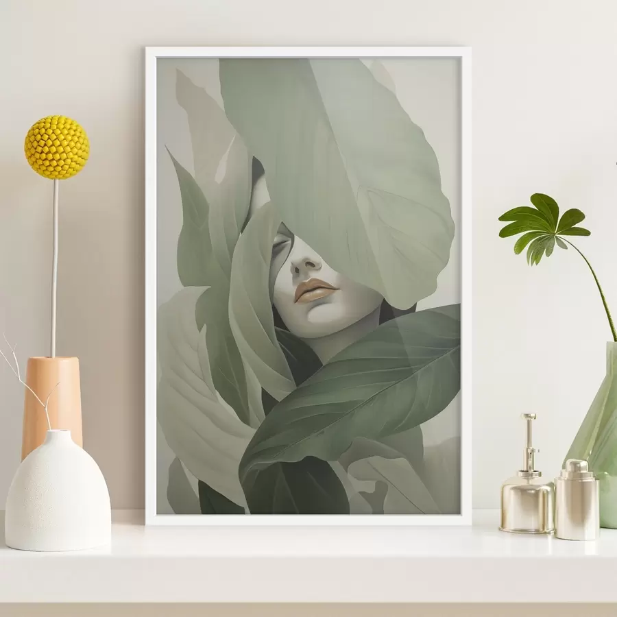 Fototapetai Surreališkas merginos portretas lapijoje f47332