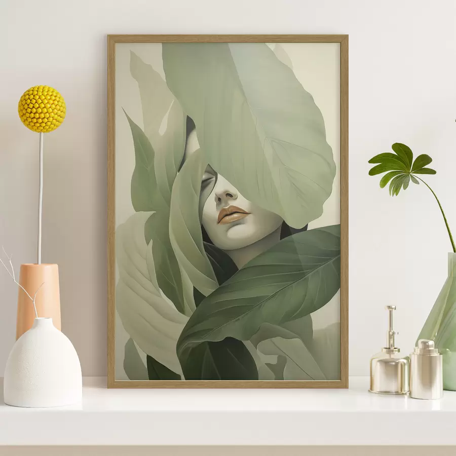Fototapetai Surreališkas merginos portretas lapijoje f47332