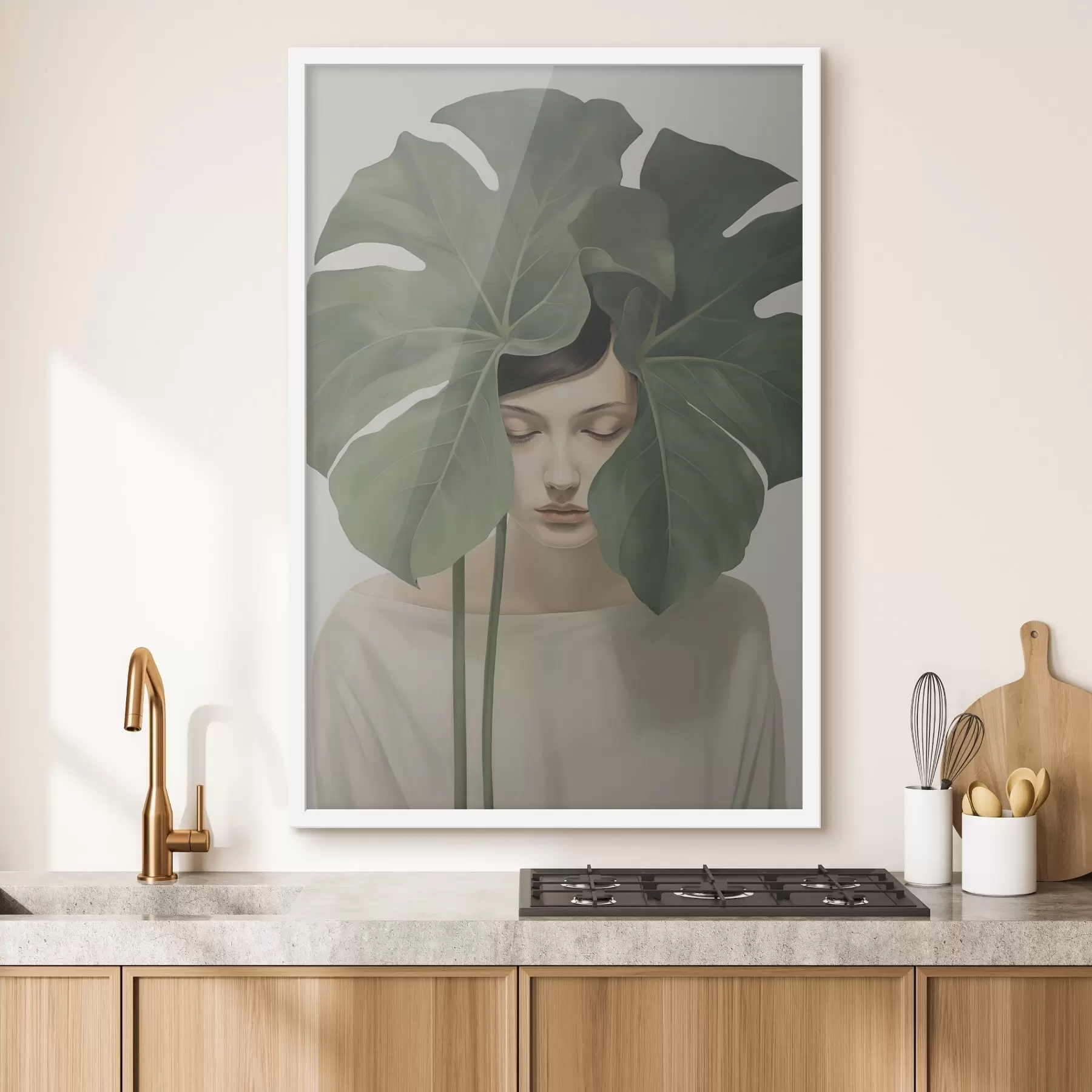 Fototapetai Mergina su tropiniais lapais f47335