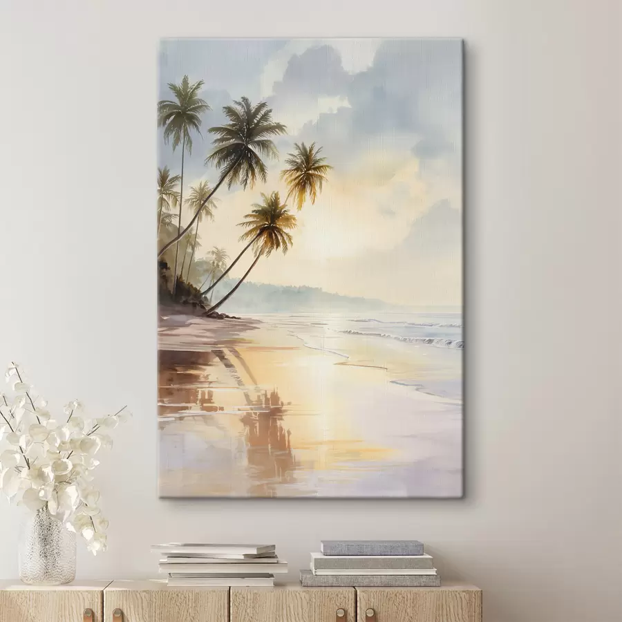 Paveikslėlis akvarelės stiliaus saulėlydžio paplūdimys saloje s47136