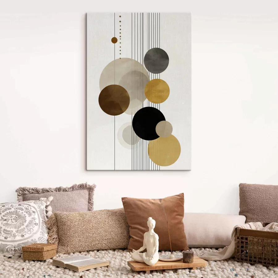 Paveikslėlis abstrakcija su apskritimais ir linijomis šiltomis spalvomis s47237