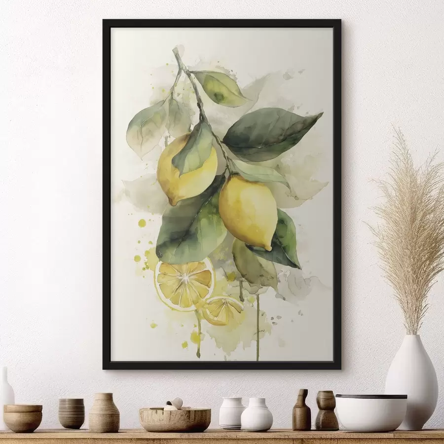 Fototapetai akvarelės stiliaus šaka su citrinomis f47123