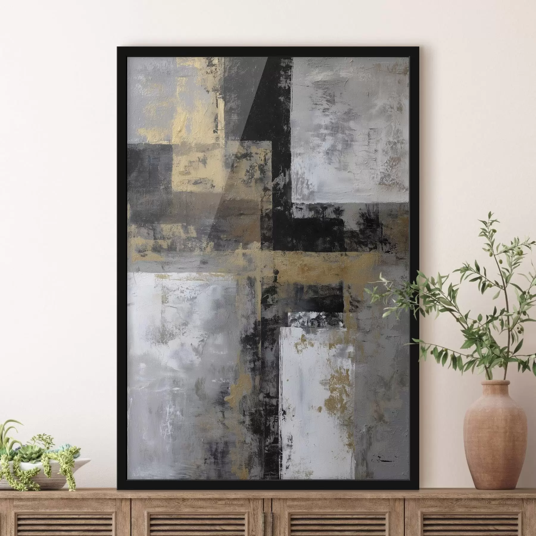 Fototapetai šiuolaikinė tekstūrinė abstrakcija juodos, pilkos ir baltos spalvų atspalviais f47139