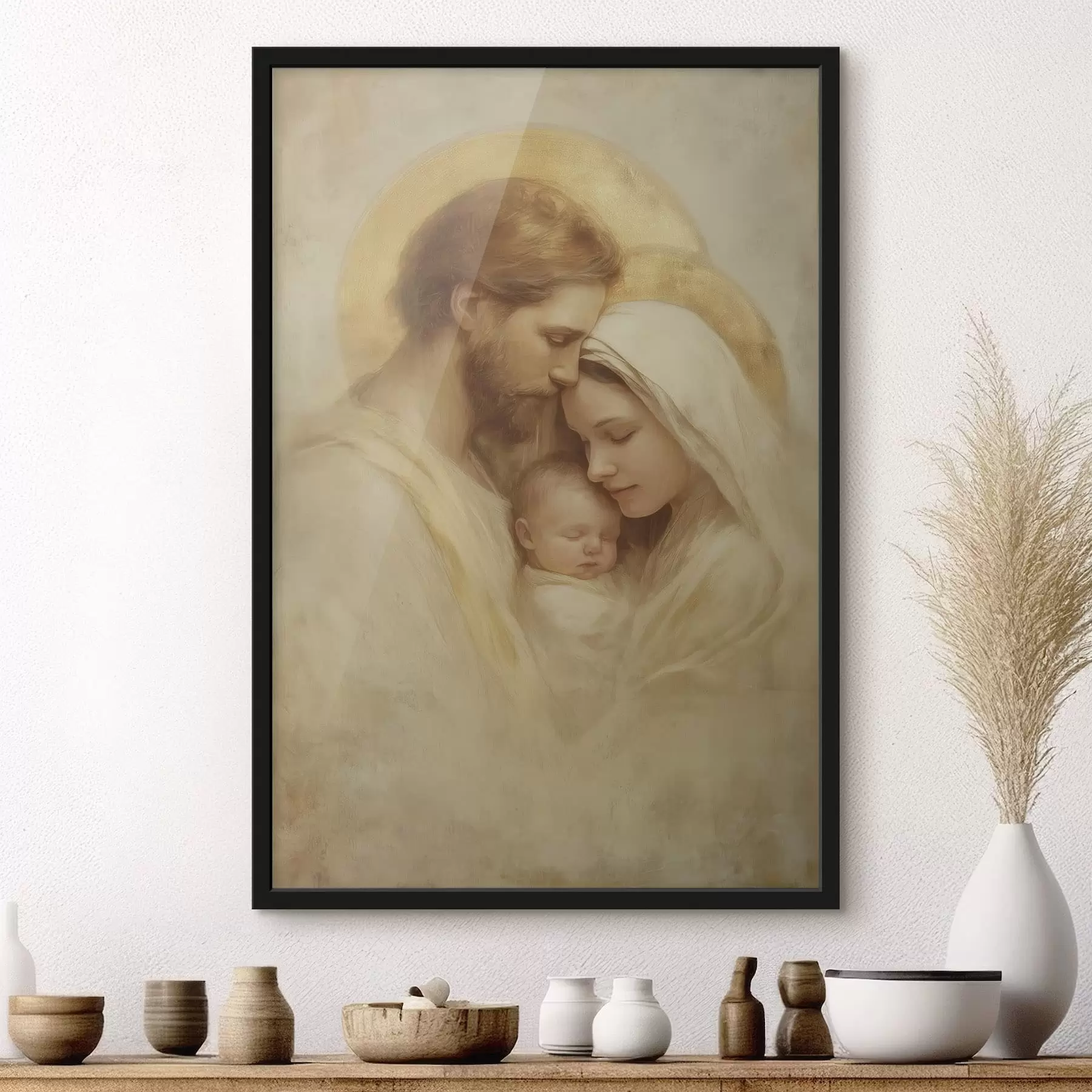 Fototapetai Mergelė Marija ir Juozapas su kūdikiu Jėzumi senovinio freskos stiliaus paveiksle f47141