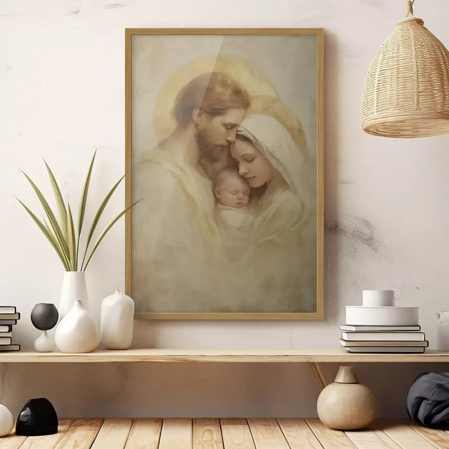 Fototapetai Mergelė Marija ir Juozapas su kūdikiu Jėzumi senovinio freskos stiliaus paveiksle f47141
