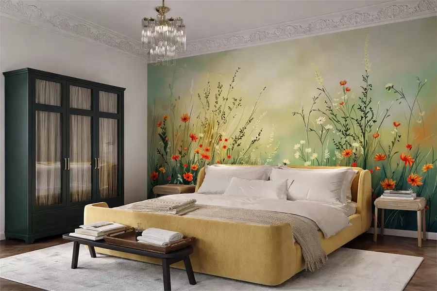 Fototapetai Pievos gėlės ir žolės švelniu tapybiniu stiliumi w05015