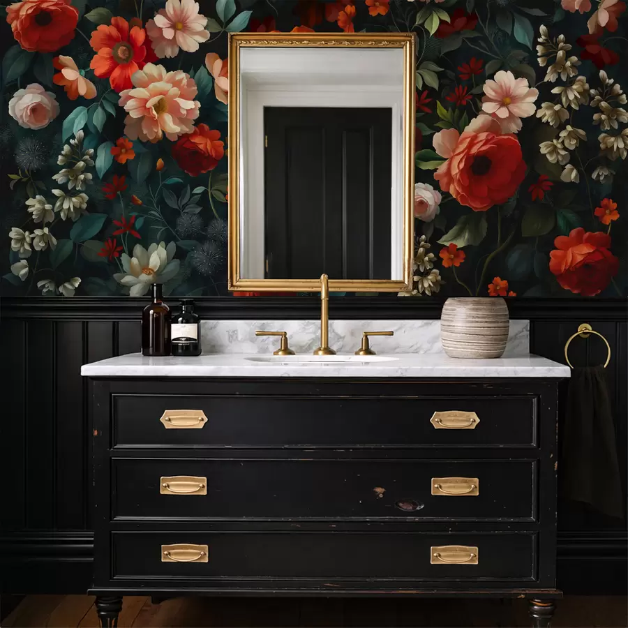 Fototapetai Tamsus gėlių raštas su sodriais sodo gėlėmis w05087