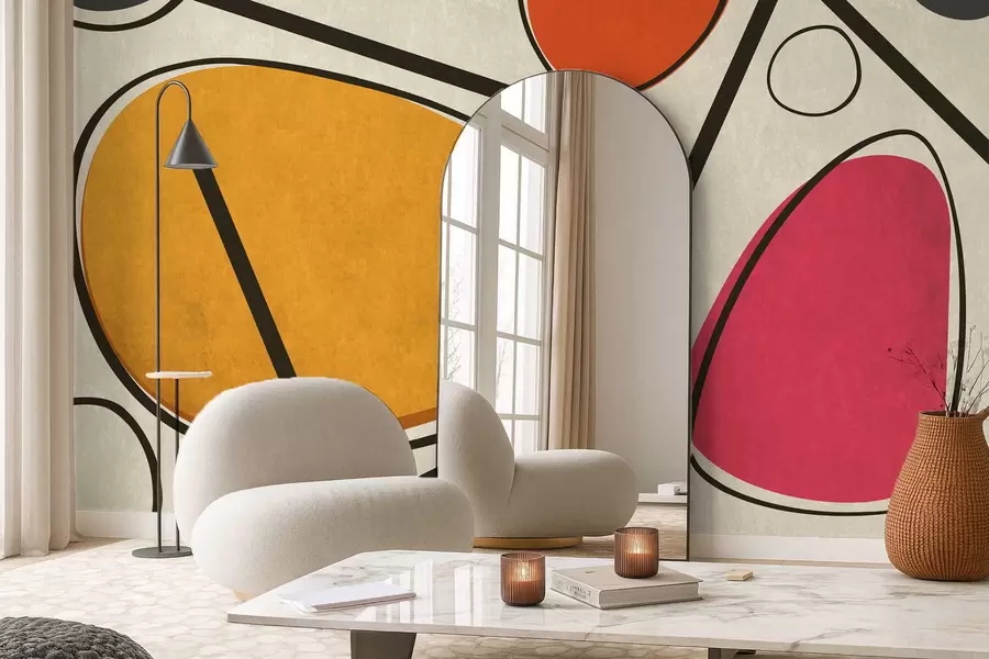 Fototapetai Abstrakčios formos ir linijos su ryškiais spalvų laukais w05017