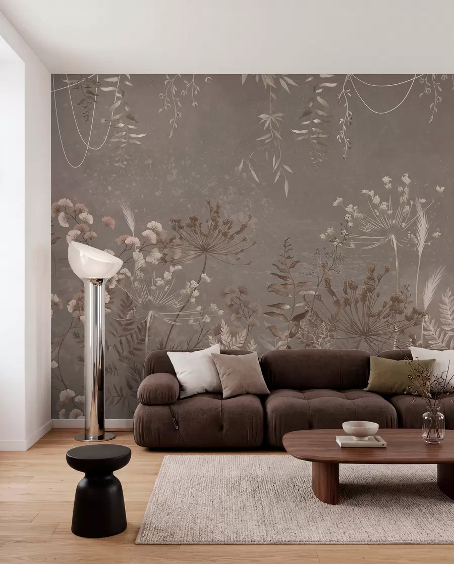 Fototapetai Šviesus botaninis raštas su gėlėmis ir lapais w05092v1