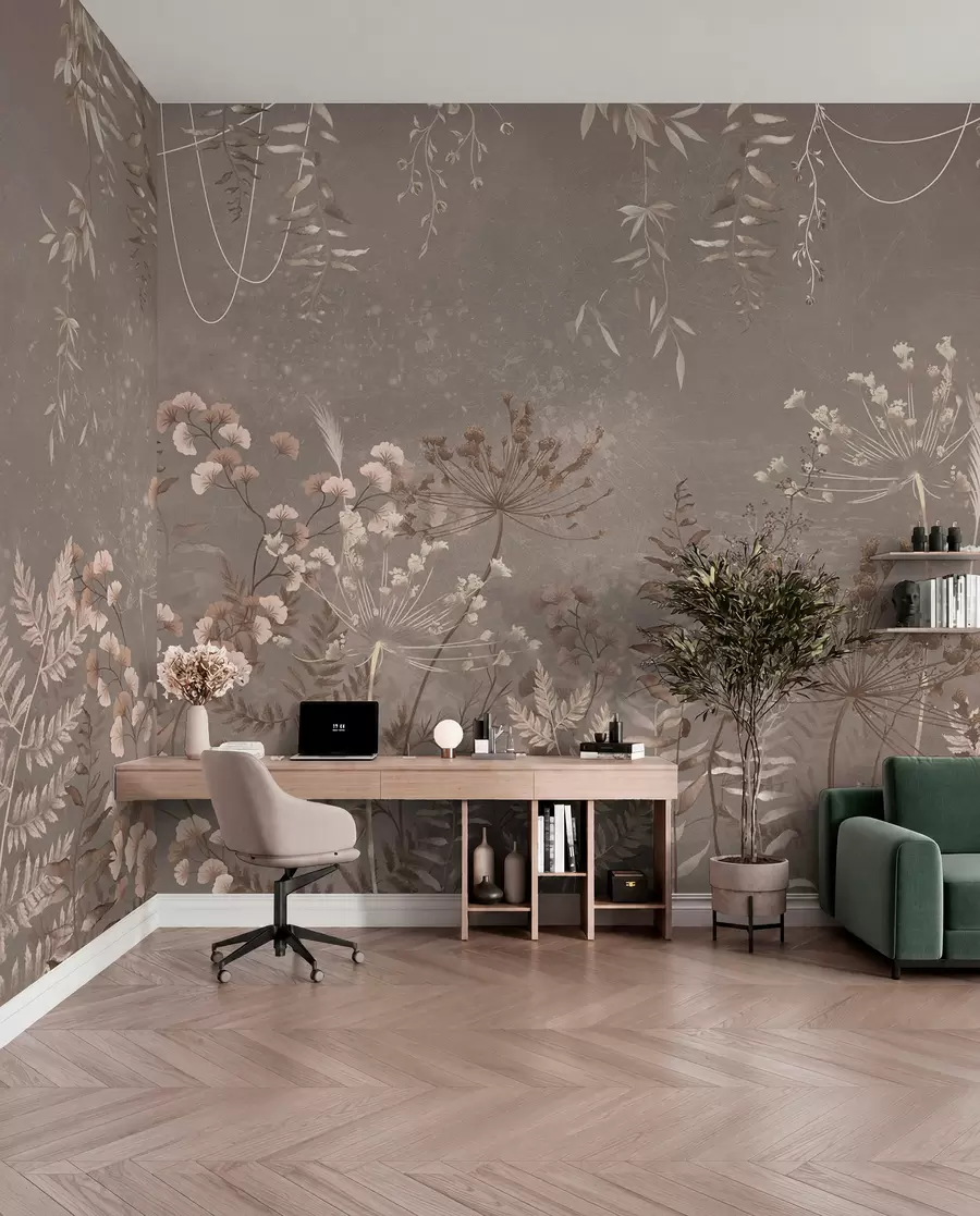 Fototapetai Šviesus botaninis raštas su gėlėmis ir lapais w05092v1