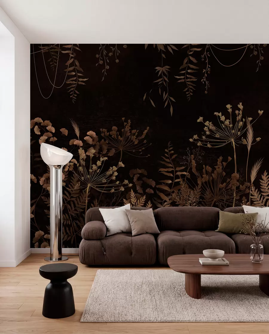 Fototapetai Tamsus botaninis raštas su gėlėmis ir žolėmis w05092v3