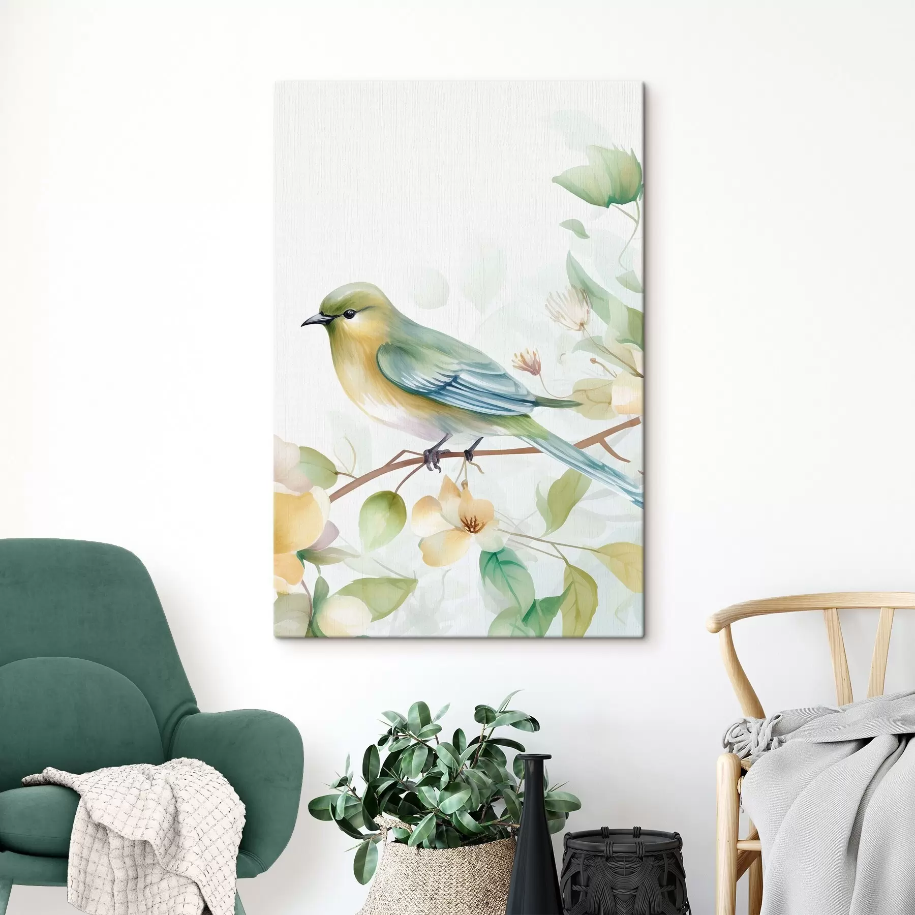 Paveikslėlis Titmouse ant šakos, imitacija akvarelė s46892